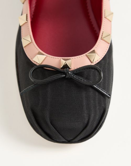 Valentino Garavani - Mary-jane Rockstud Ballerina In Moire Fabric 05mm - Black - Woman - Ballerinas